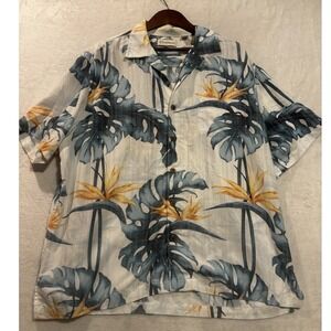 Caribbean Hawaiian Shirt Mens XL Silk Blend Multi Floral Palm Tree Pocket